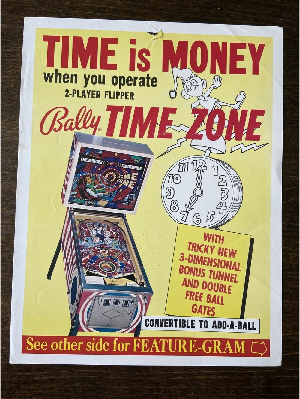 Bally Time Zone Arcade Pinball FLYER Original Ad Promo Poster Not PCB